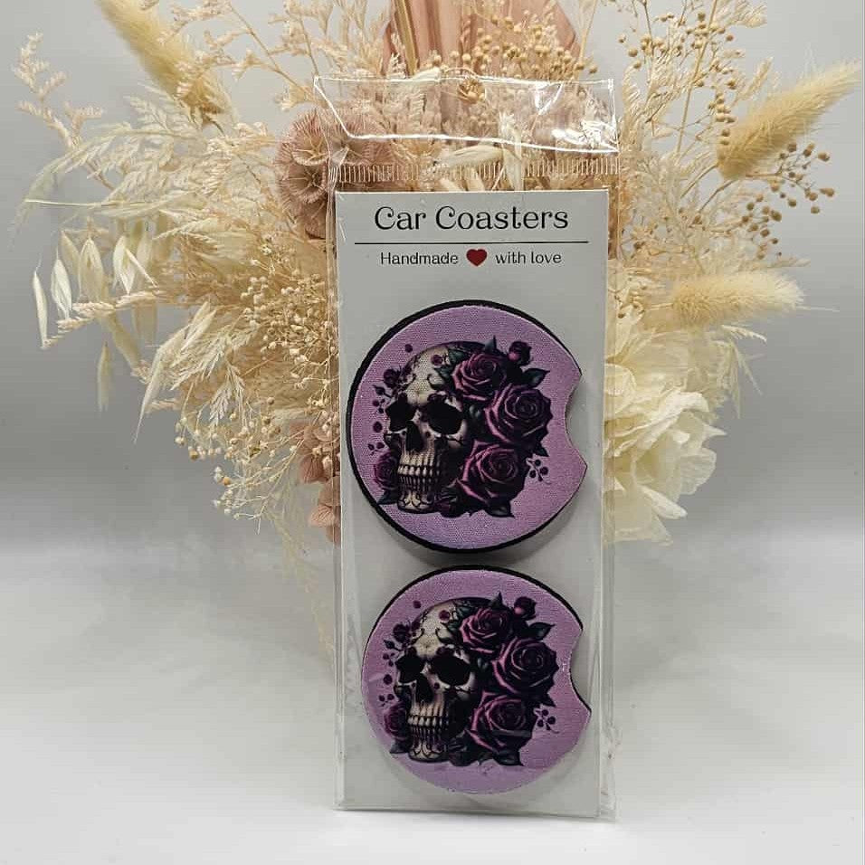 Rose Skull Car Coasters