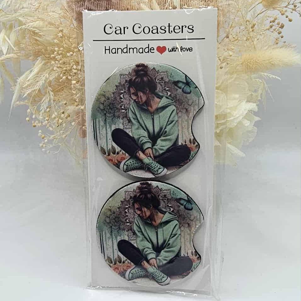 Teal Girl Car Coasters