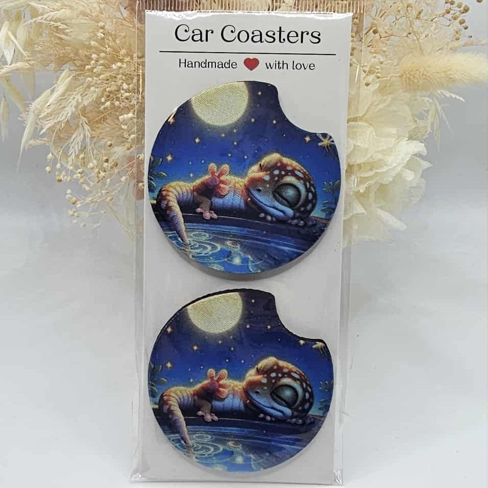 Sleepy Gecko Car Coasters