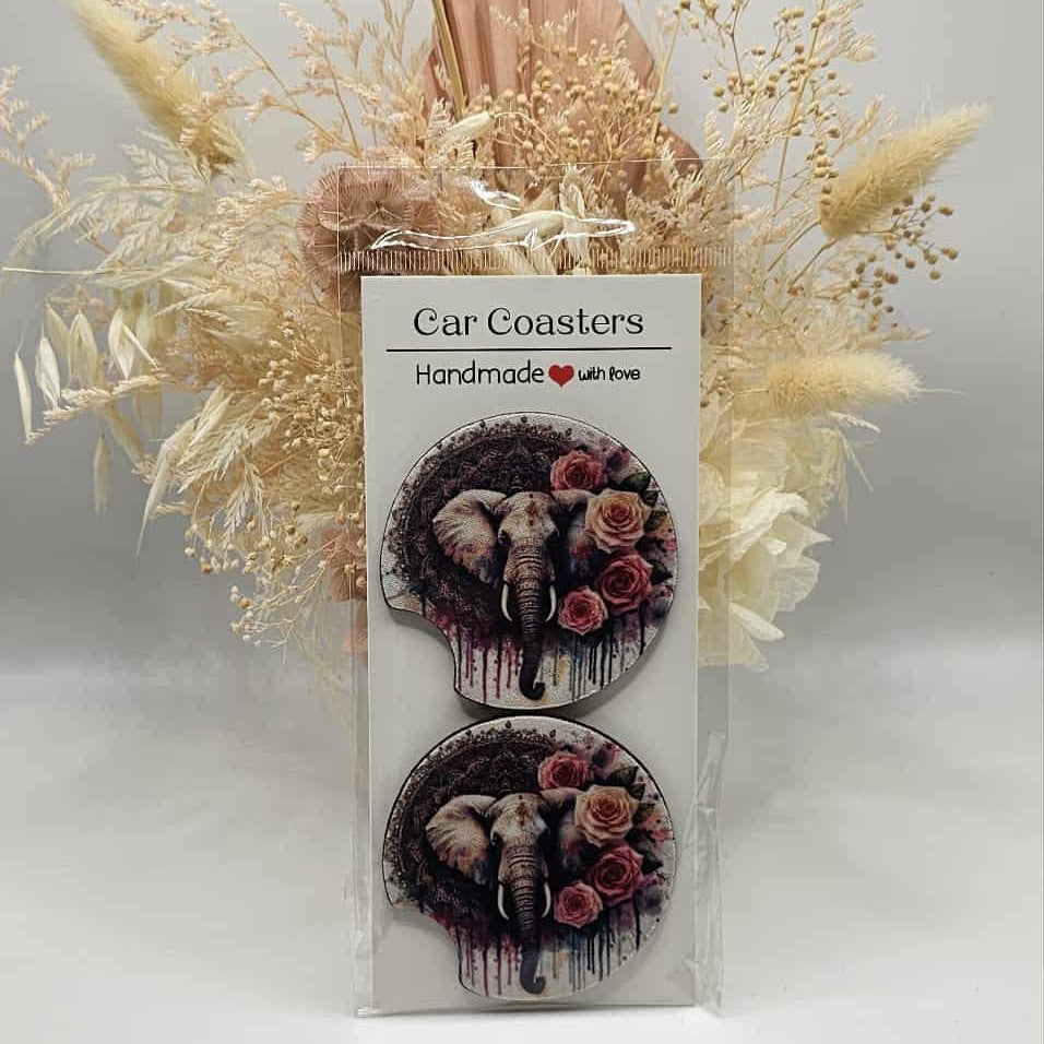 Elephant & Roses Car Coasters