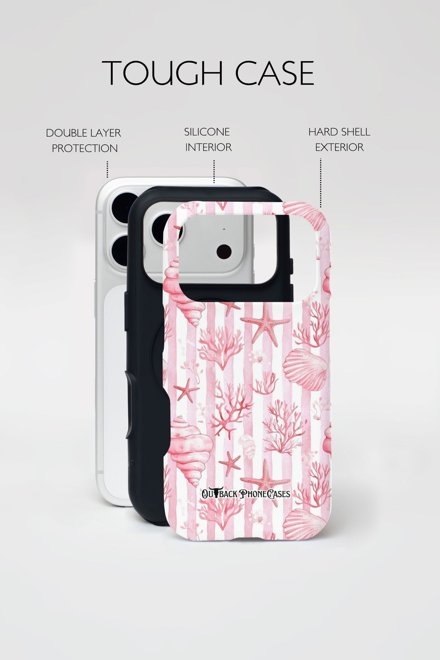MagSafe Dual Layer Phone Case - Pink Stripe Shells