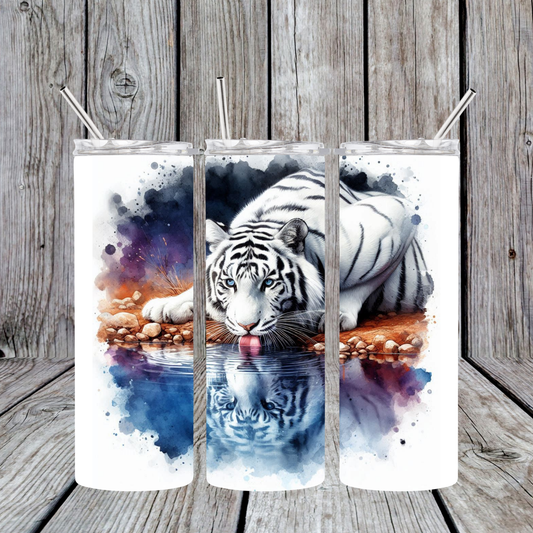 White Tiger Reflection - watercolor