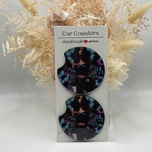 Teal Daisies & Woman Car Coasters