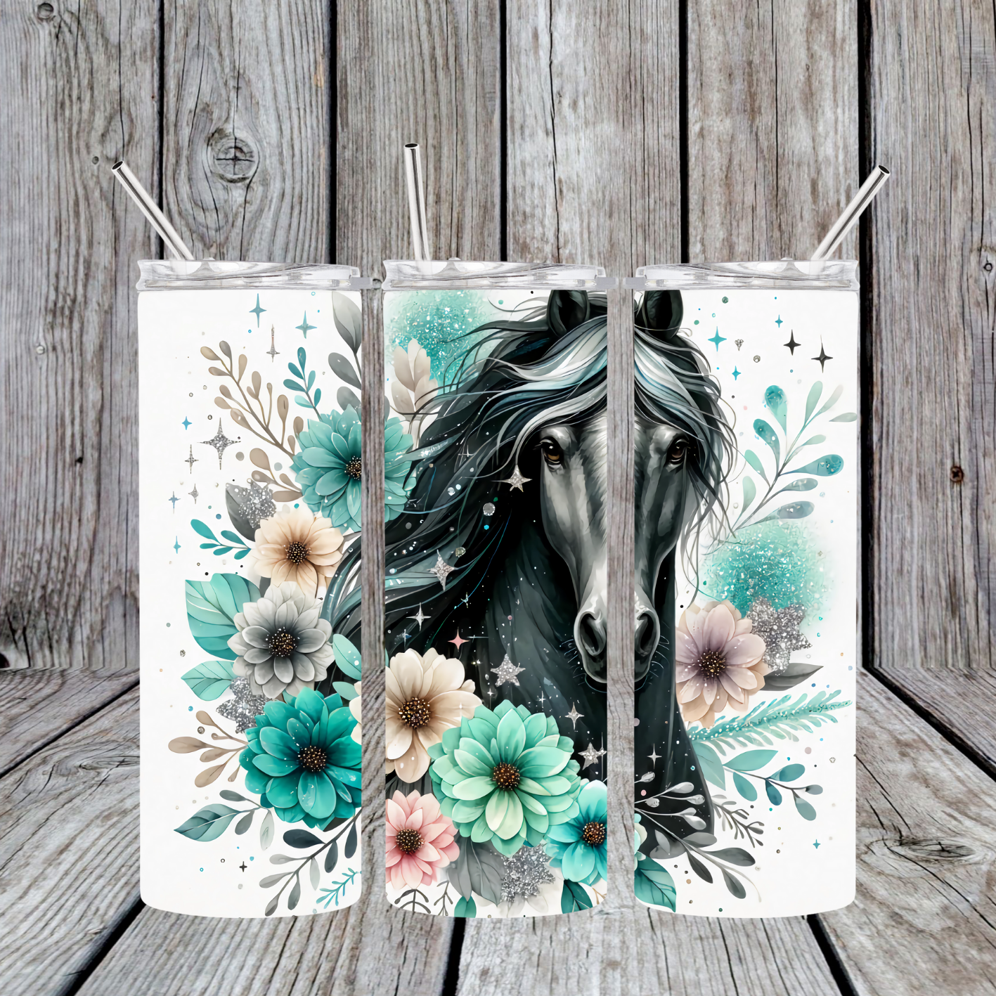 Horse with green flowers