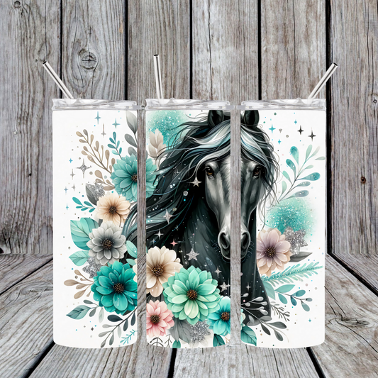 Horse with green flowers