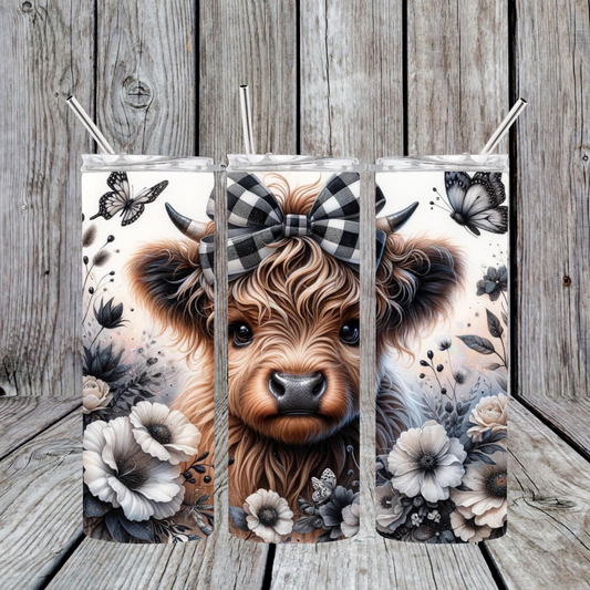 Black & White Bow Highland Cow