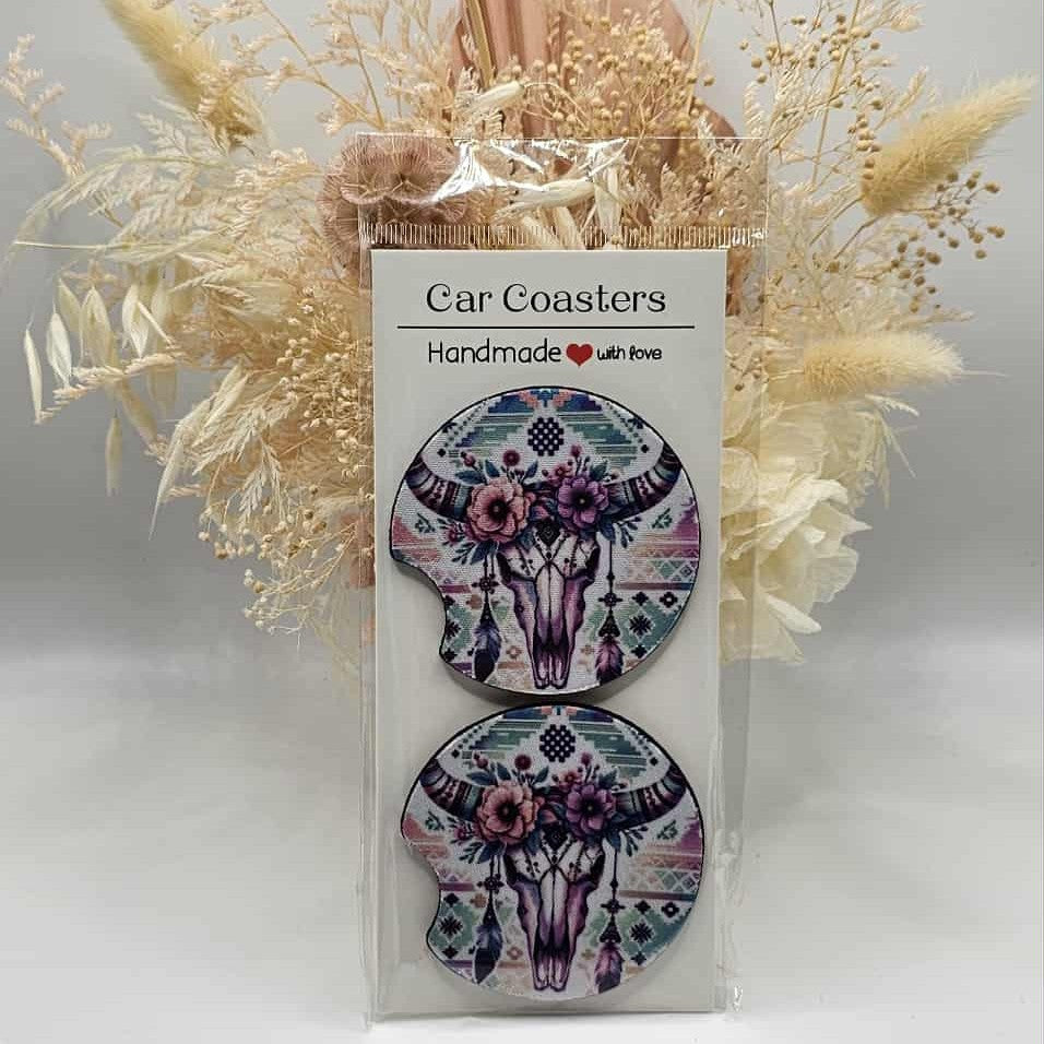 Boho Longhorn Car Coasters