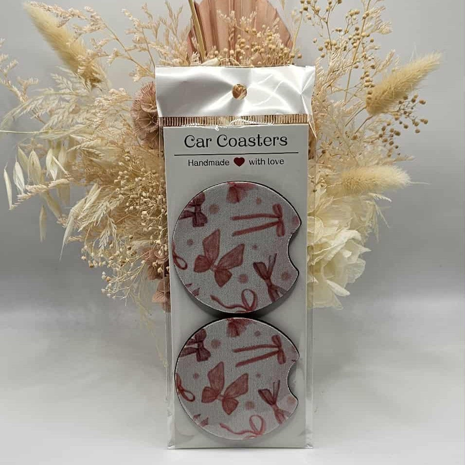 Pink Bows Car Coasters