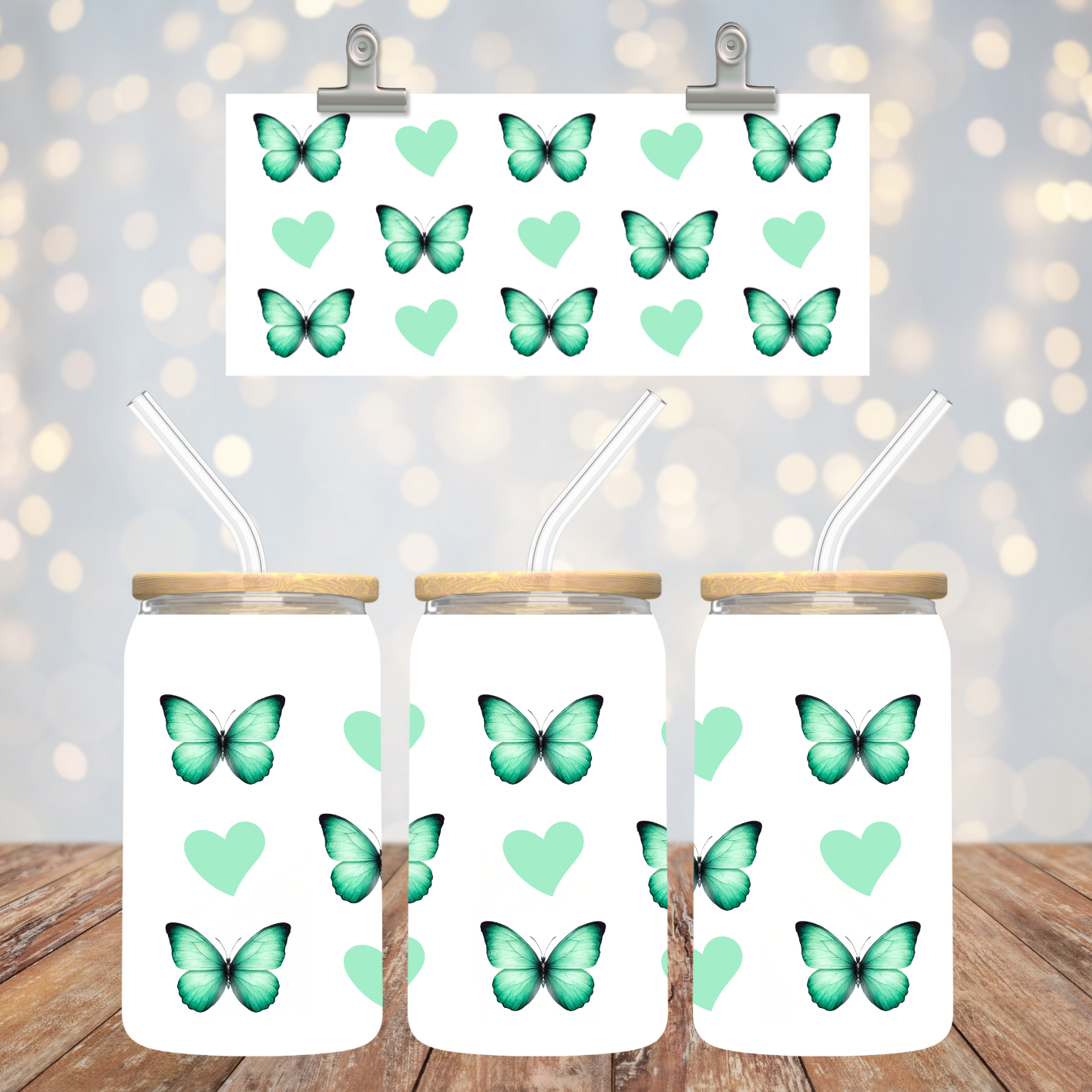 Green Butterflies & Hearts