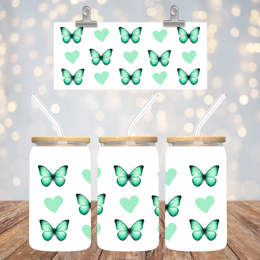 Green Butterflies & Hearts