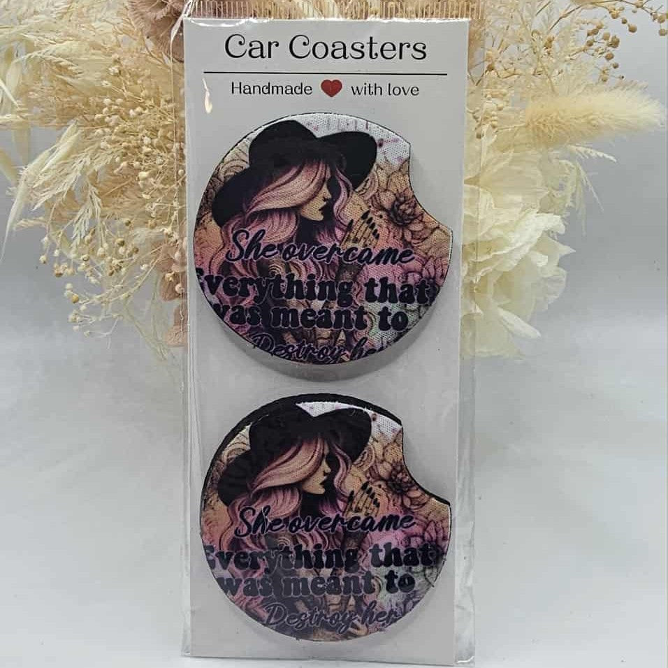 She Overcame Everything Car Coasters