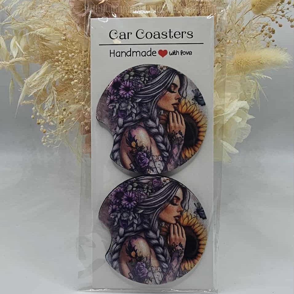 Boho Girl #3 Car Coasters