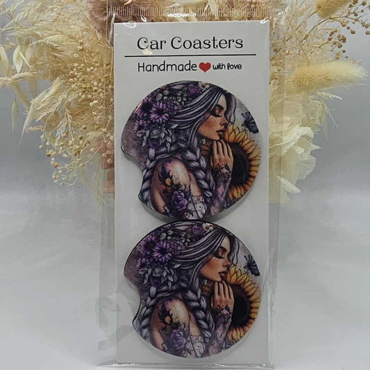 Boho Girl #3 Car Coasters