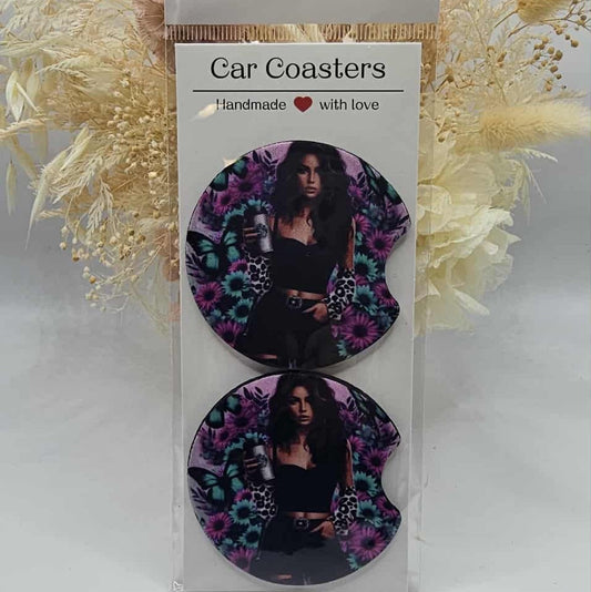 Purple Daisy Girl Car Coasters