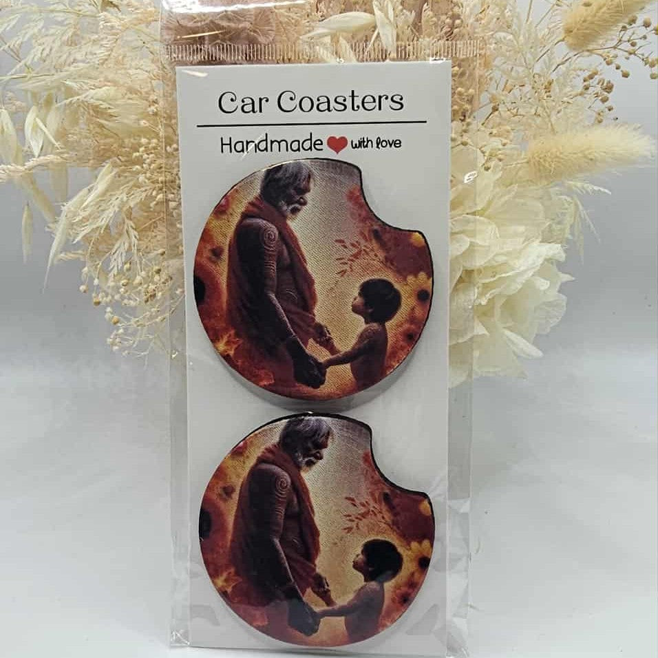Indigenous Man & Child Car Coasters