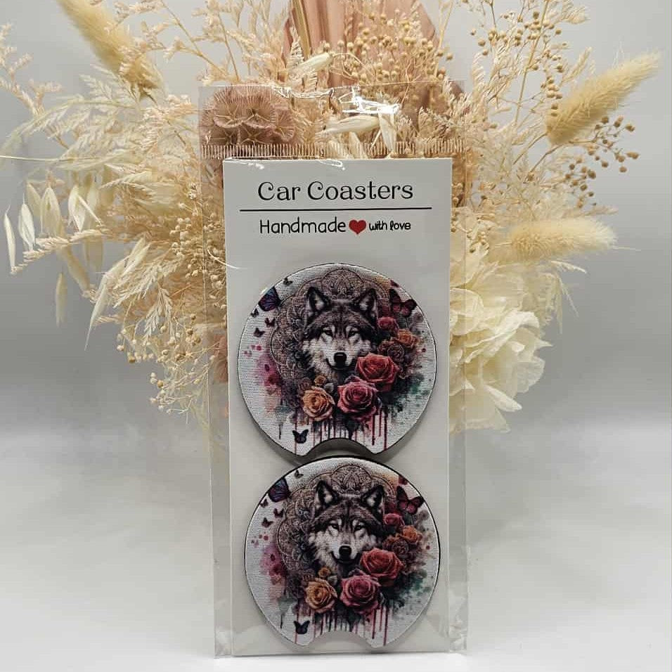 Wolf Mandala Car Coasters
