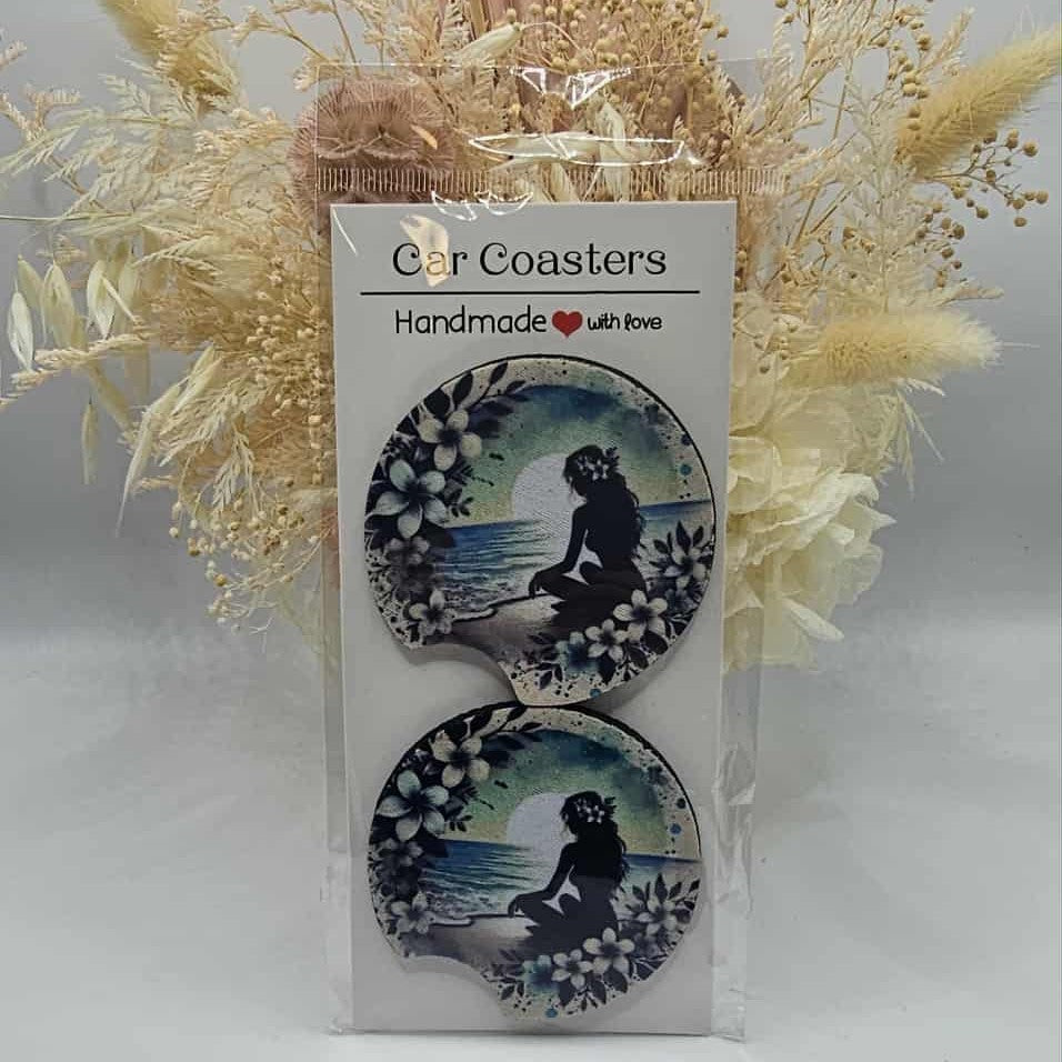 Blue Boho Beach Car Coasters