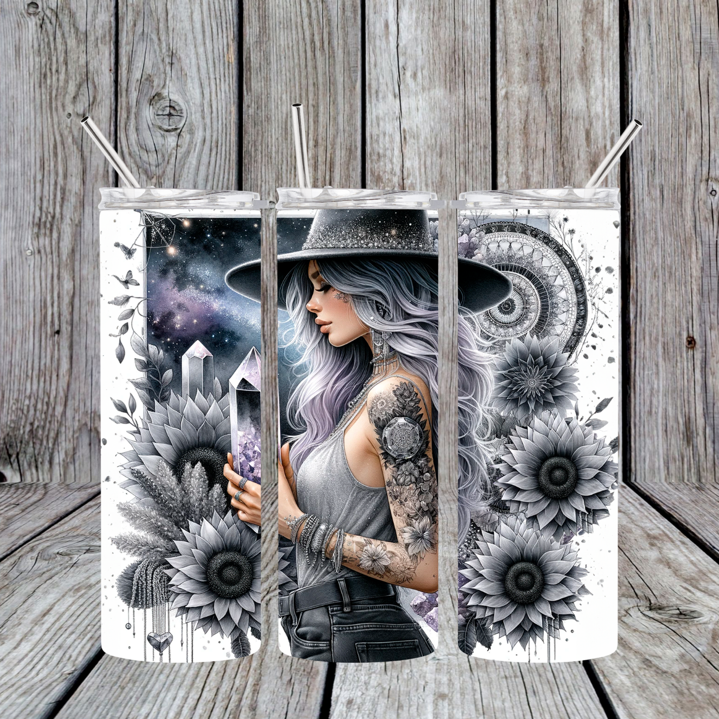 Gray Tattoo Girl & Crystals