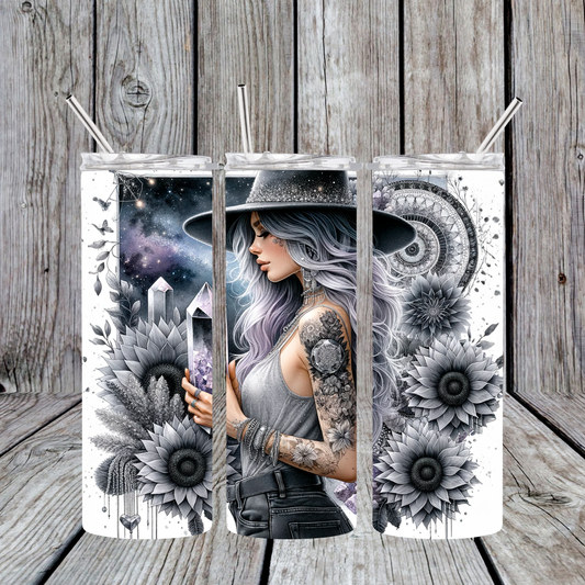Gray Tattoo Girl & Crystals