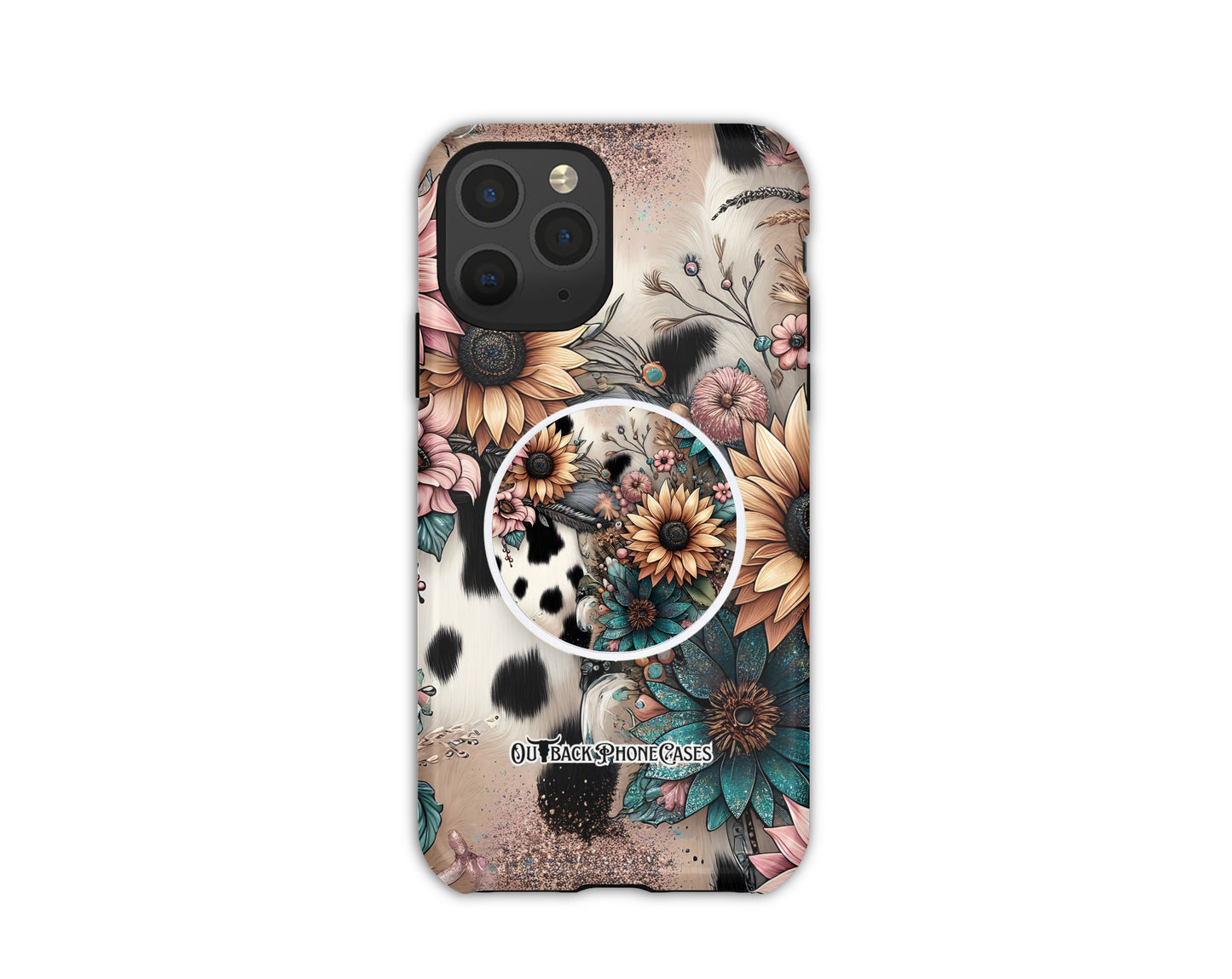 MagSafe Phone Grip - Cowhide Flowers